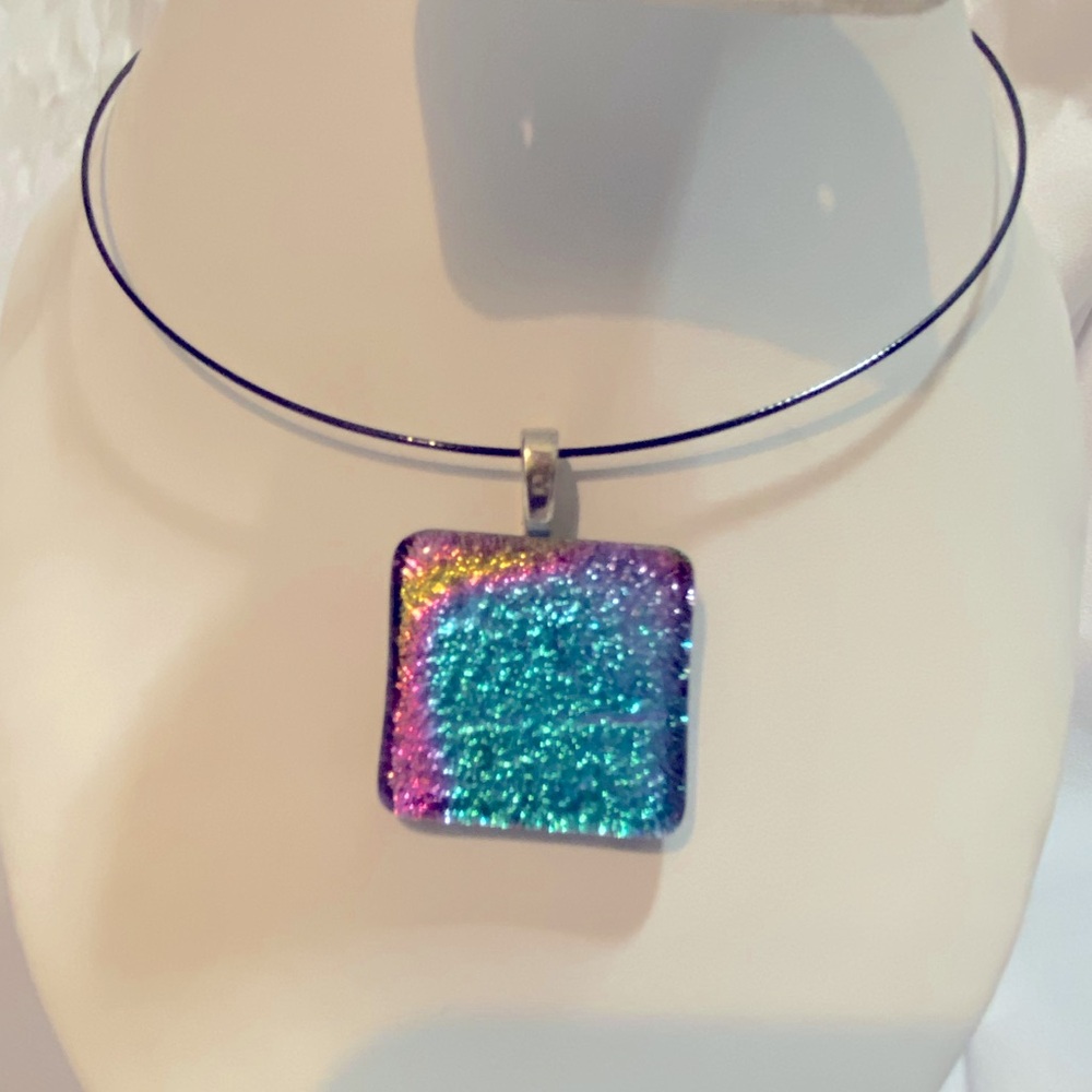 EUC artisanal dichroic glass necklace